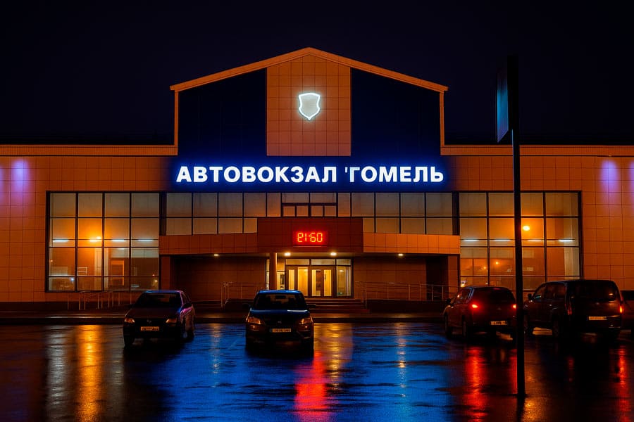 Автовокзал Гомель — главный вход, ул. Курчатова, 1 (дневной вид)